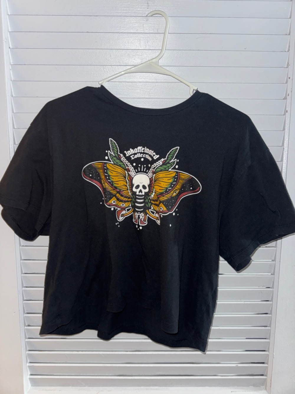 Black Graphic Tee with Skull Moth Design